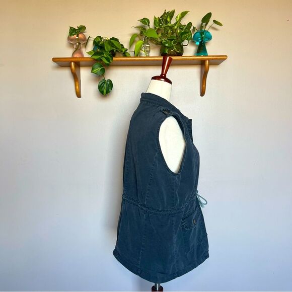 Swoon Black Vest with Cinched Tied Waist with Buttons and Pockets - Picture 2 of 7